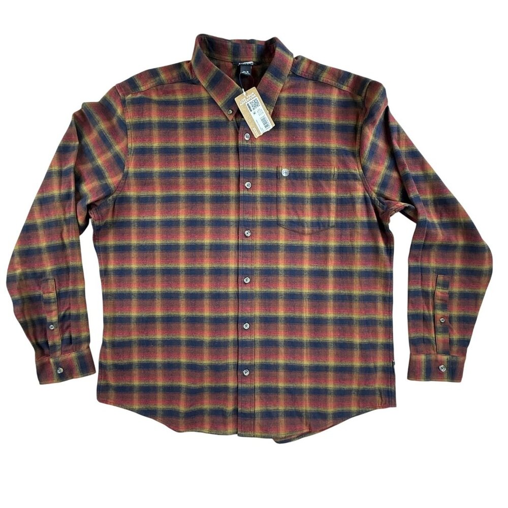 Eddie Bauer Shirt Mens XL Red Gold Plaid Field Flannel Button Up Long Sleeve New